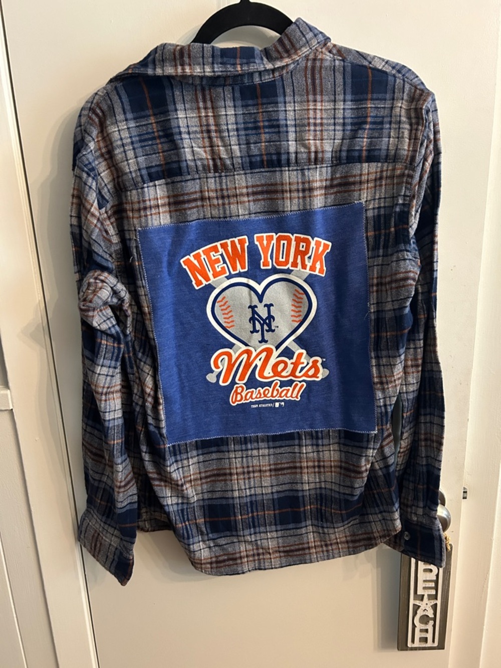 Mets Upcycled Blue Plaid Button-Up Shirt - Vintage Medium